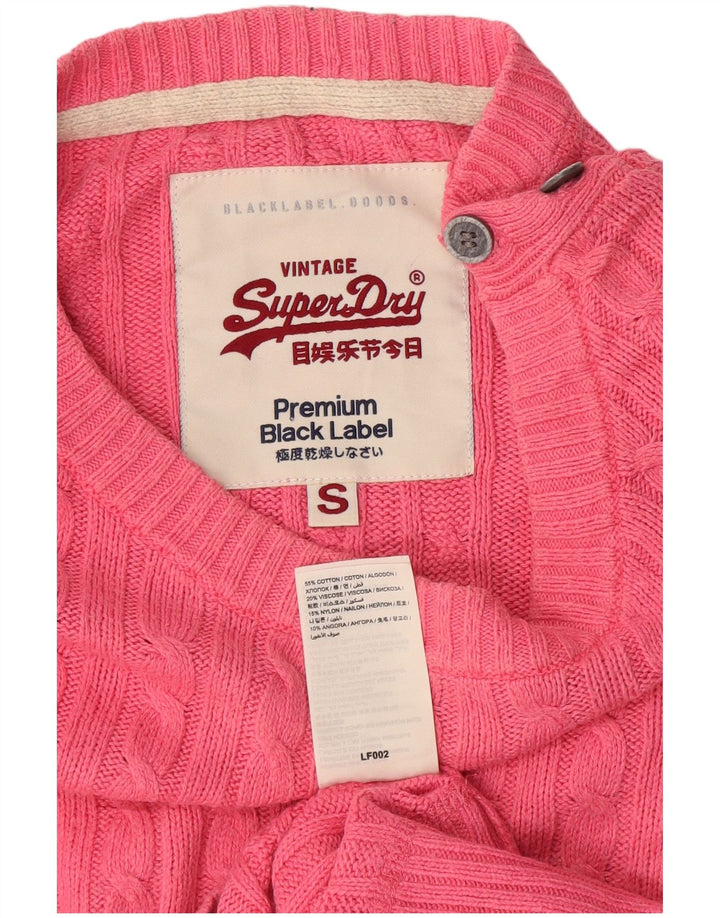 Superdry Femme Pull Col Bateau UK 10 Petit Rose Coton