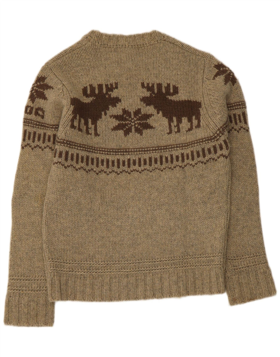 Smog Pull graphique à col rond pour homme Beige moyen en laine d'agneau Fair Isle