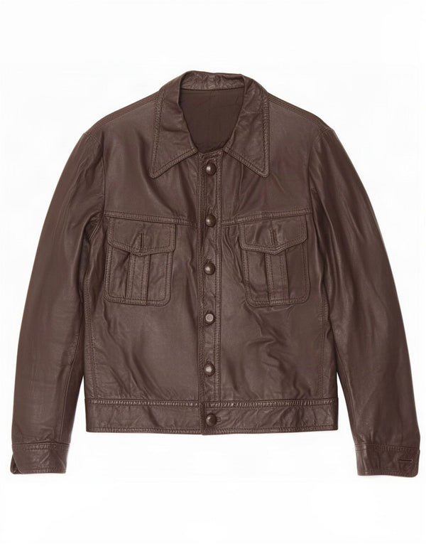 veste en cuir homme vintage UK 36 Petit Marron