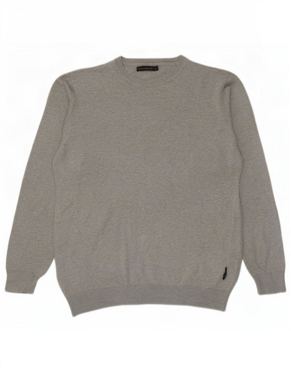 French Connection Pull Col Bateau Homme XL Gris Moucheté Coton