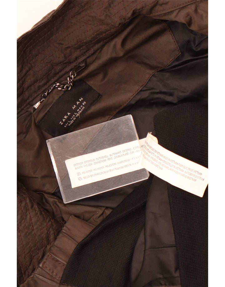 Zara Veste Bomber Homme UK 40 Large Marron Polyester