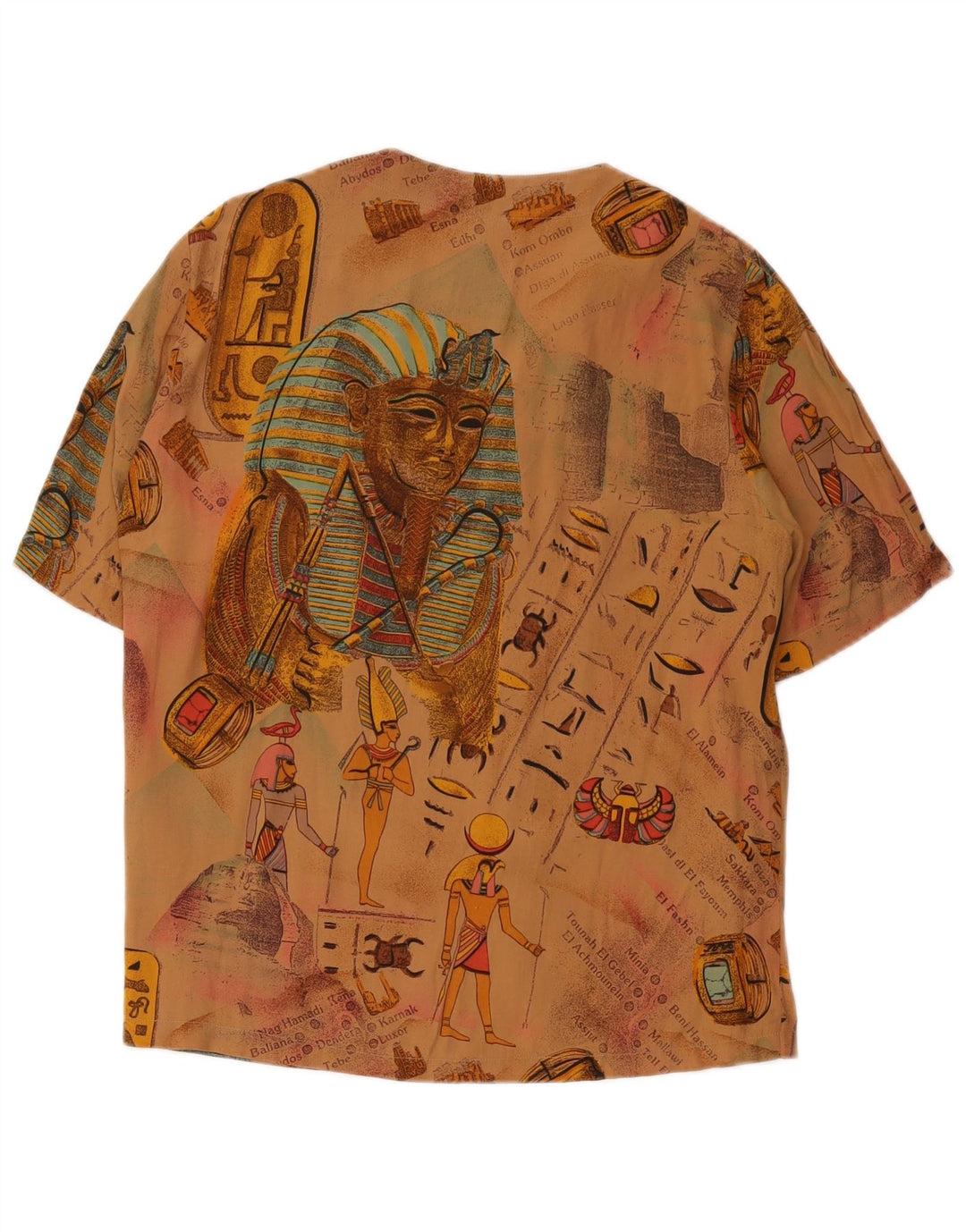 vintage Femmes Motif Abstrait Chemise À Manches Courtes Blouse IT 46 Grand Marron