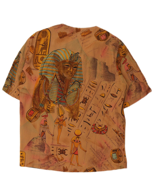 vintage Femmes Motif Abstrait Chemise À Manches Courtes Blouse IT 46 Grand Marron