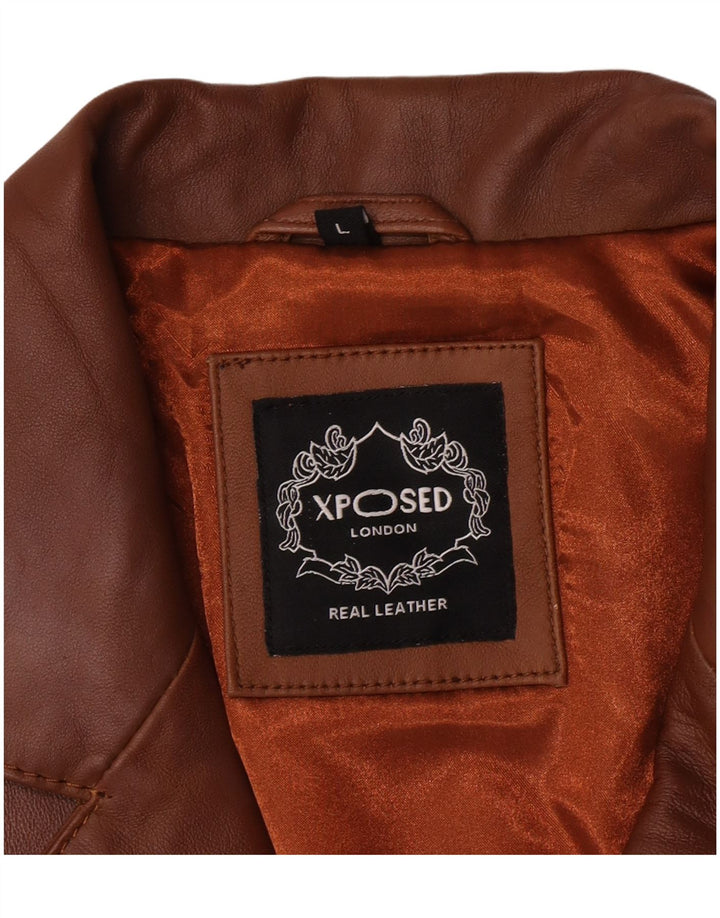 vintage Homme 3 Boutons Veste Blazer En Cuir UK 40 Grand Cuir Marron