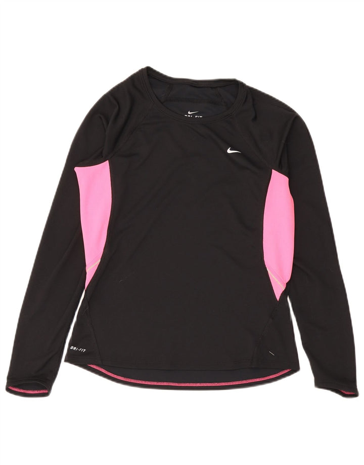 Nike Haut Dri Fit à manches longues pour femme UK 12/14 Noir moyen Colourblock