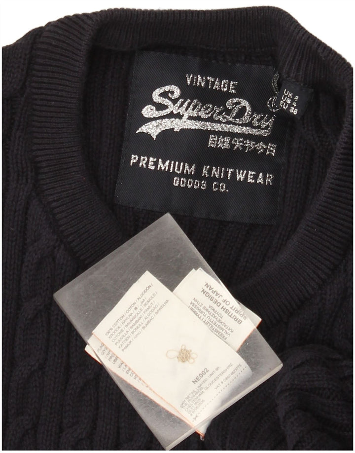 Superdry Pull Cardigan Graphique Femme UK 8 Petit Coton Bleu Marine