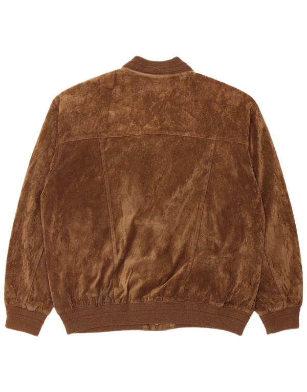 vintage Mens Velour Bomber Jacket IT 52 XL Soie Brune
