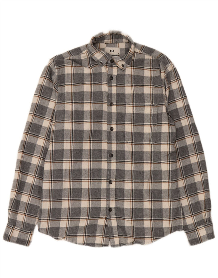 C & A Chemise en Flanelle Homme Petit Carreau Gris Coton