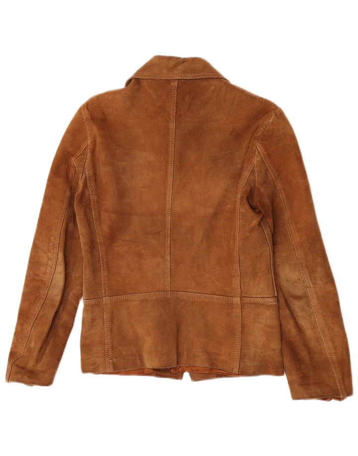 veste en daim femme vintage UK 10 Petit Brun