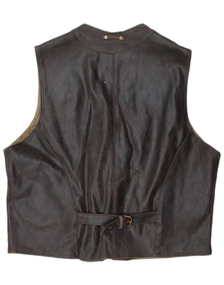 VINTAGE Gilet en cuir homme XL Cuir marron