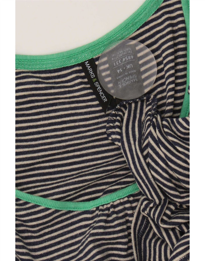 Marks & Spencer Haut à manches 3/4 pour femme UK 14 Bleu marine moyen à fines rayures