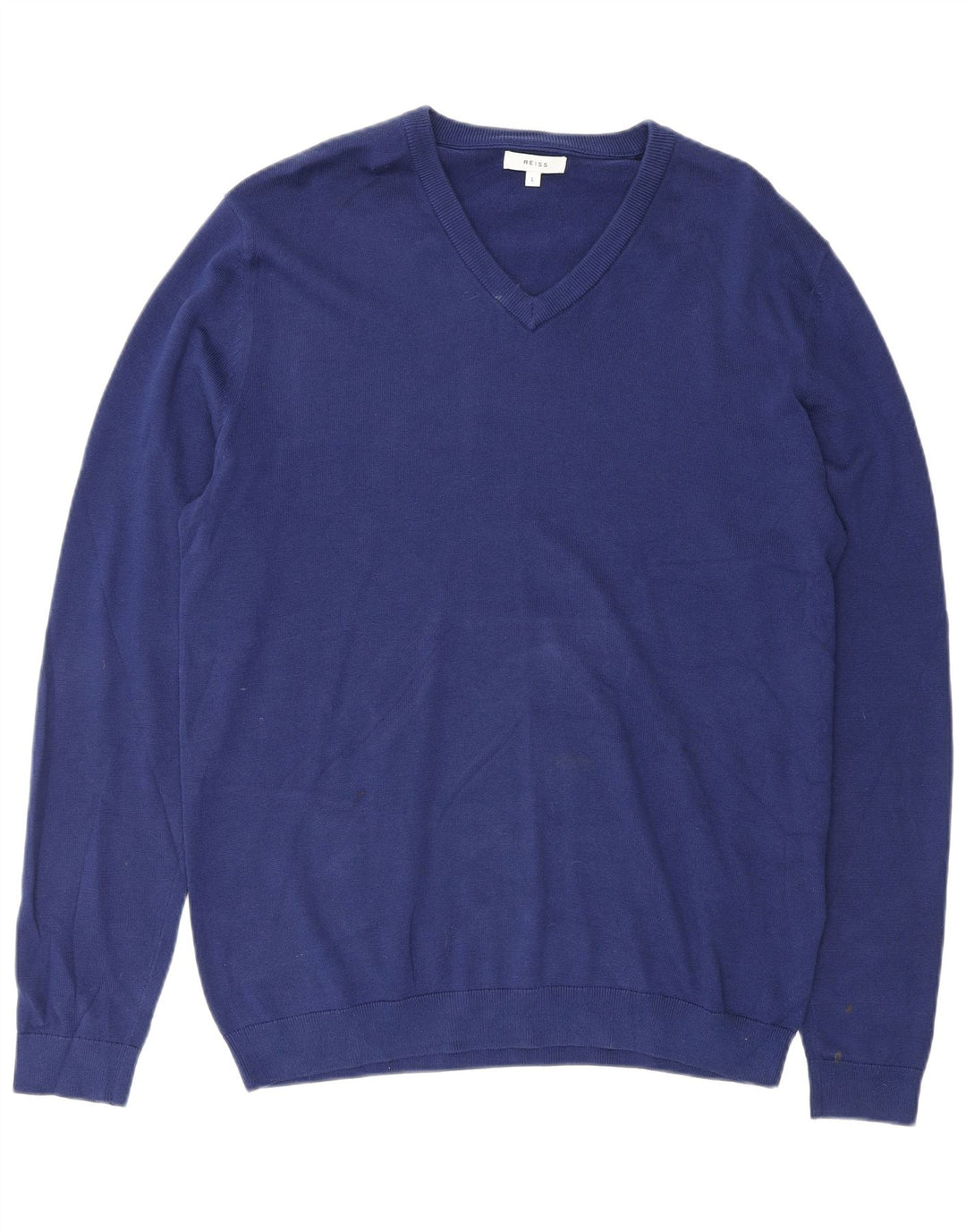 REISS Pull col V pour homme en coton bleu Taille L