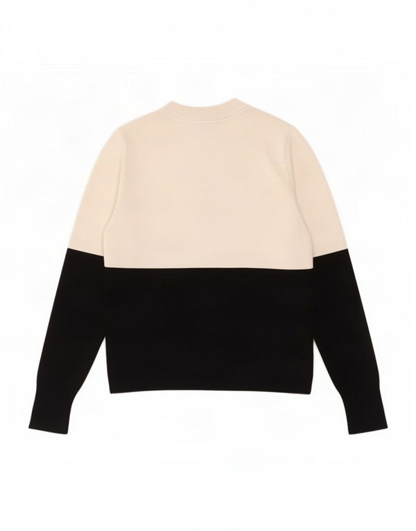 Topshop Pull court à col rond pour femme UK 10 Petit colorblock blanc