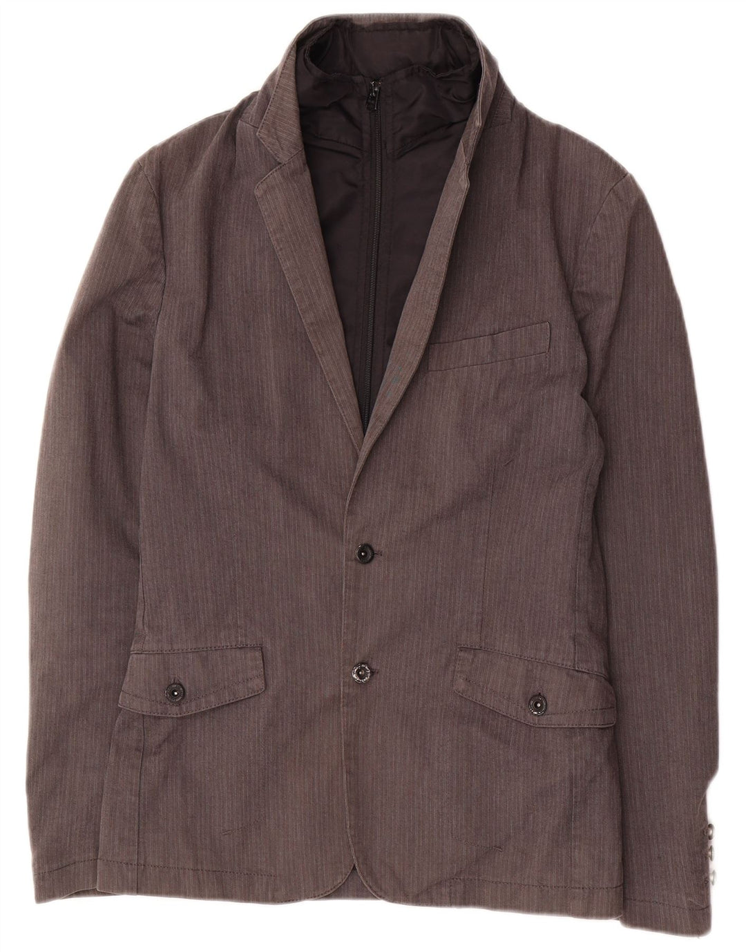 Zara Veste blazer à 2 boutons pour homme UK 36 Petit gris en coton à fines rayures