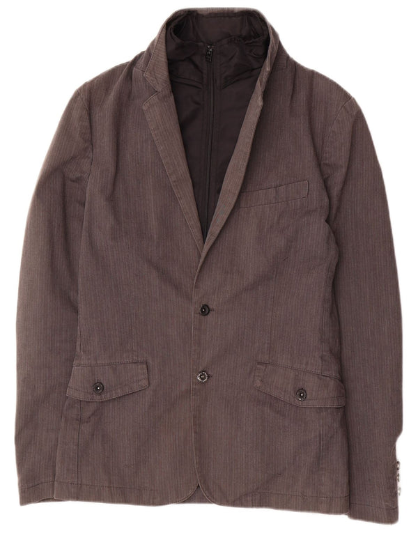 Zara Veste blazer à 2 boutons pour homme UK 36 Petit gris en coton à fines rayures