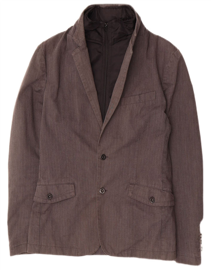 Zara Veste blazer à 2 boutons pour homme UK 36 Petit gris en coton à fines rayures