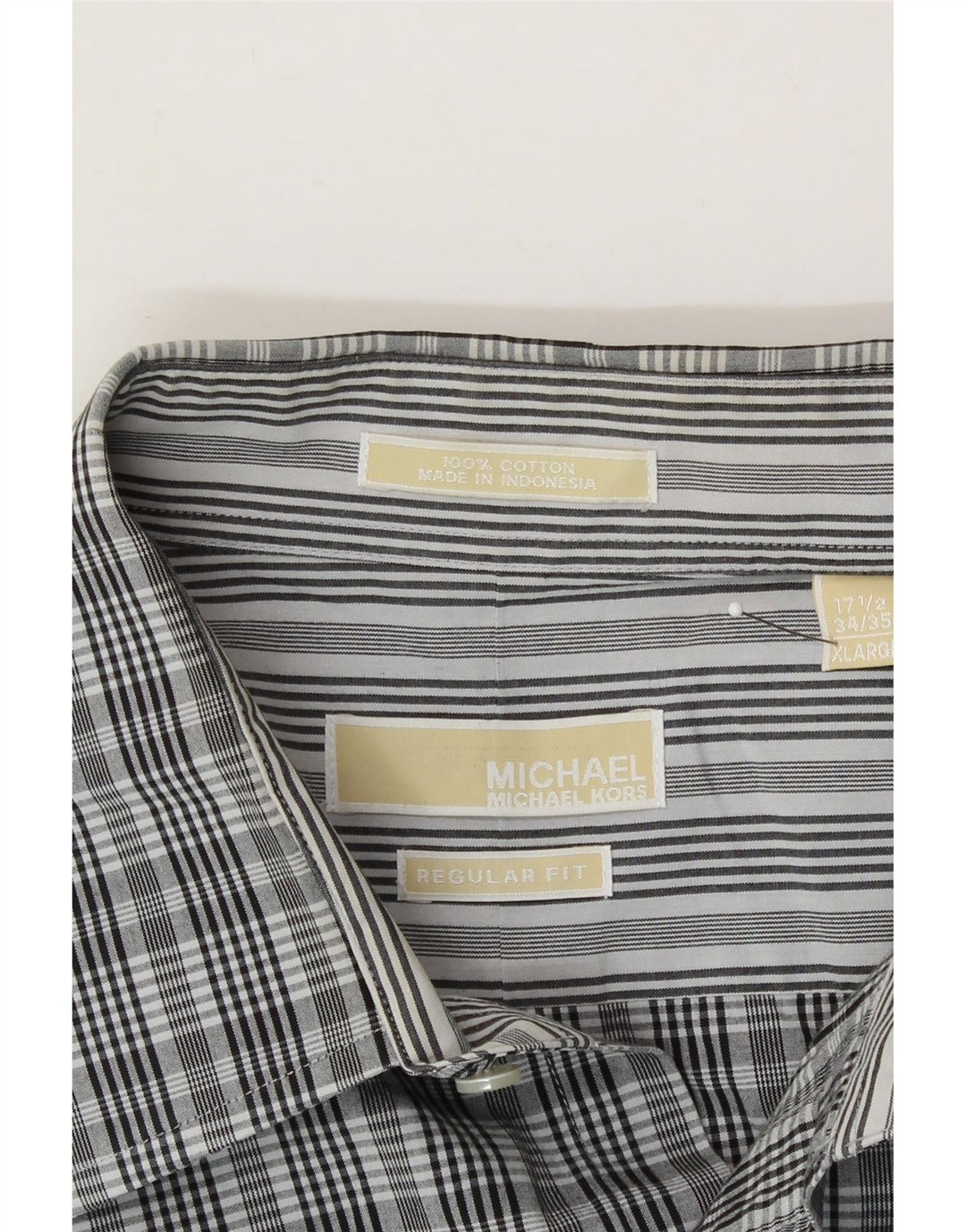 MICHAEL KORS Mens Long Regular Fit Shirt Size 17 1/2 XL Grey Check Classic Vintage Michael Kors and Second-Hand Michael Kors from Messina Hembry 
