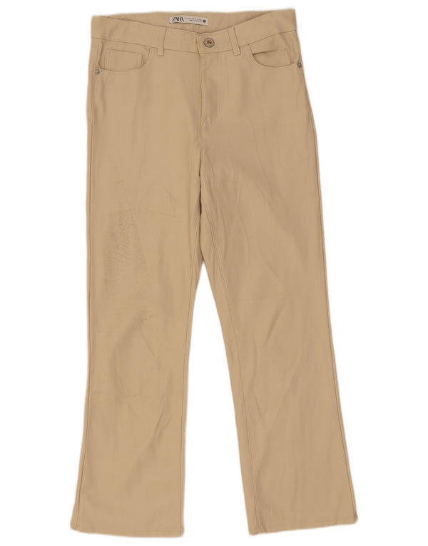Zara Pantalon court droit en simili cuir pour femme EU 36 XS W26 L25 Beige
