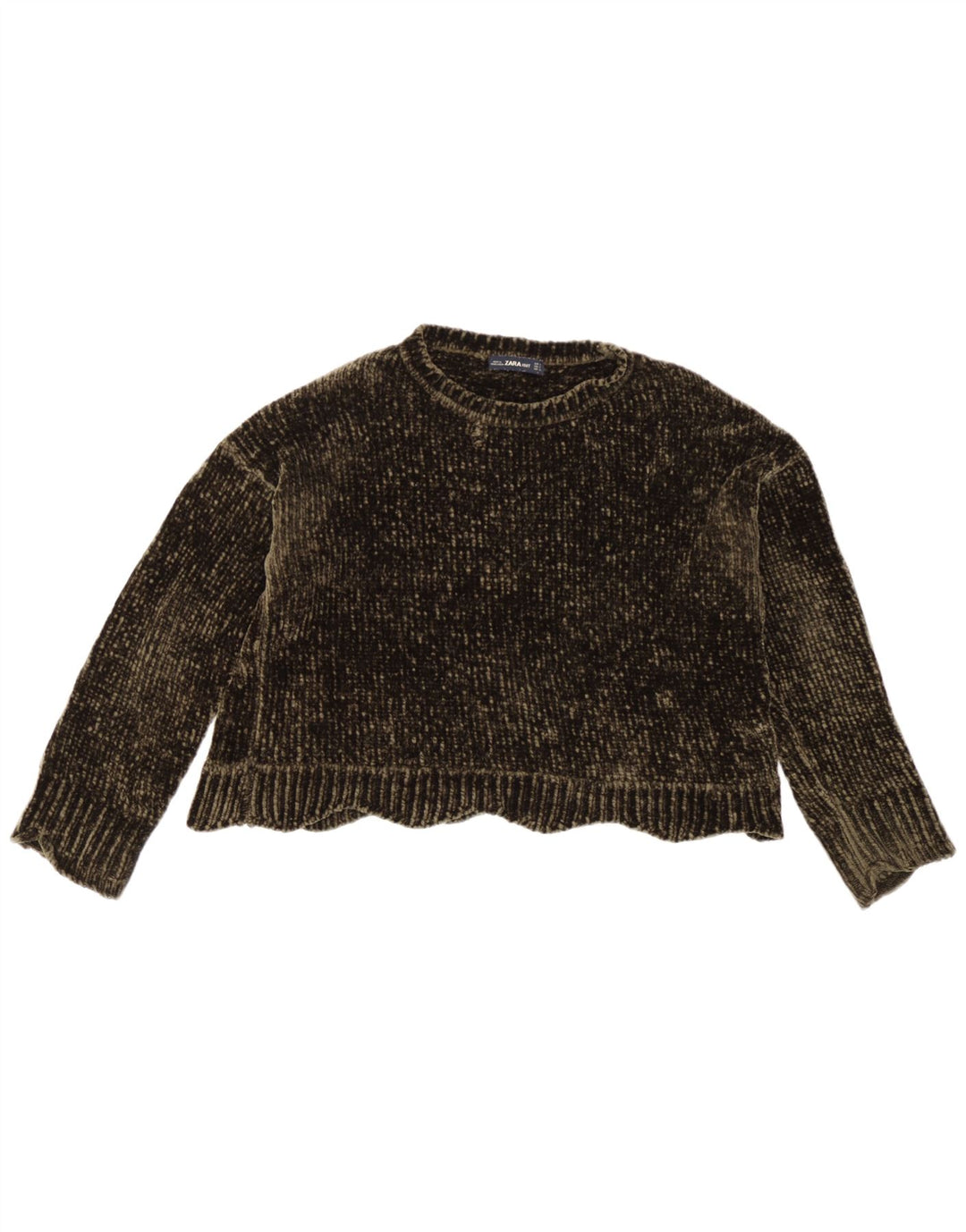 Zara Pull surdimensionné à col rond pour femme UK 10 Petit Kaki