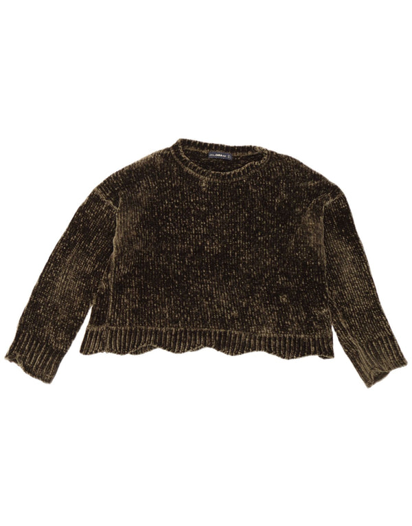 Zara Pull surdimensionné à col rond pour femme UK 10 Petit Kaki