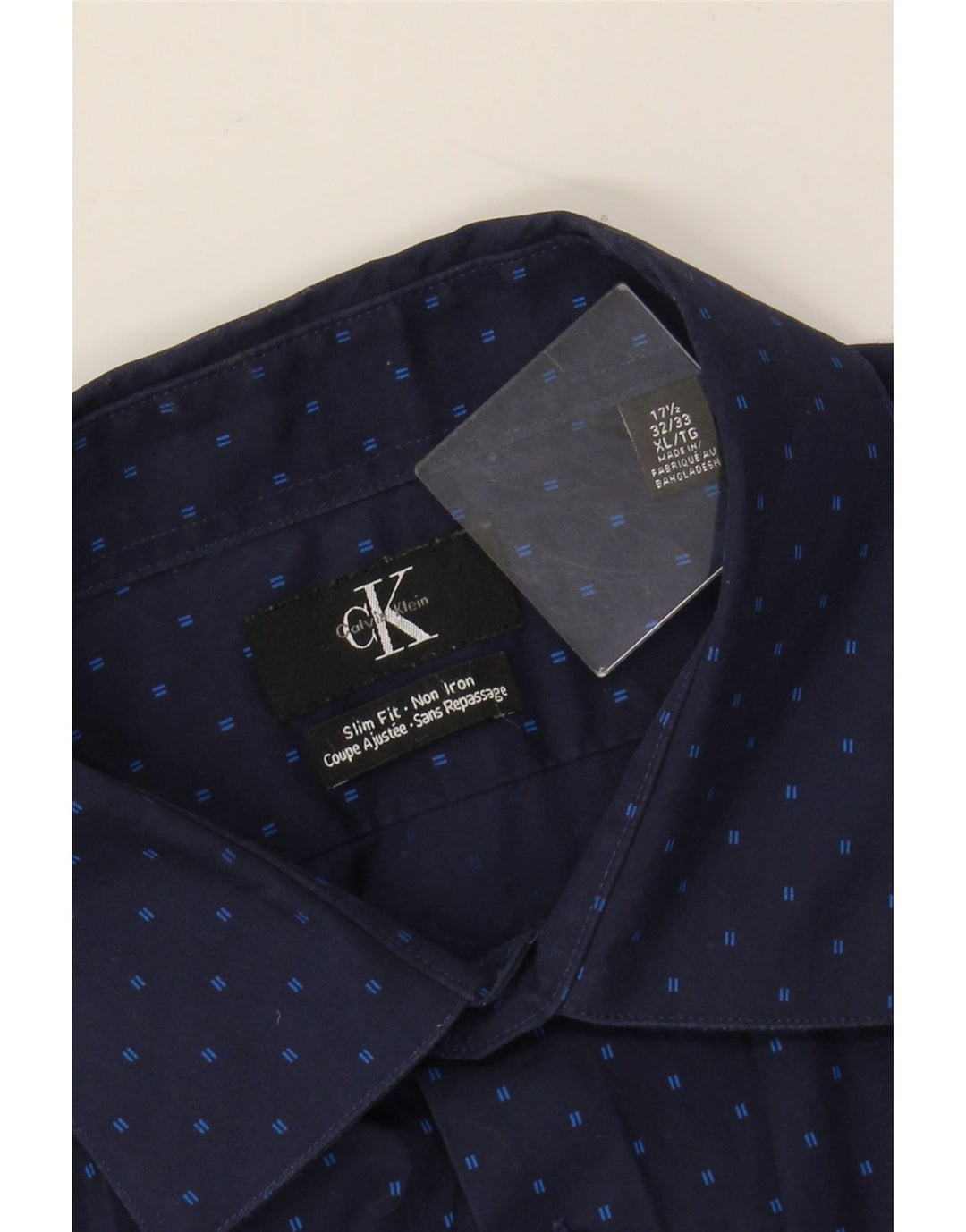 CALVIN KLEIN Chemise Slim Fit Homme Taille 17 1/2 XL Bleu Marine Coton Tacheté