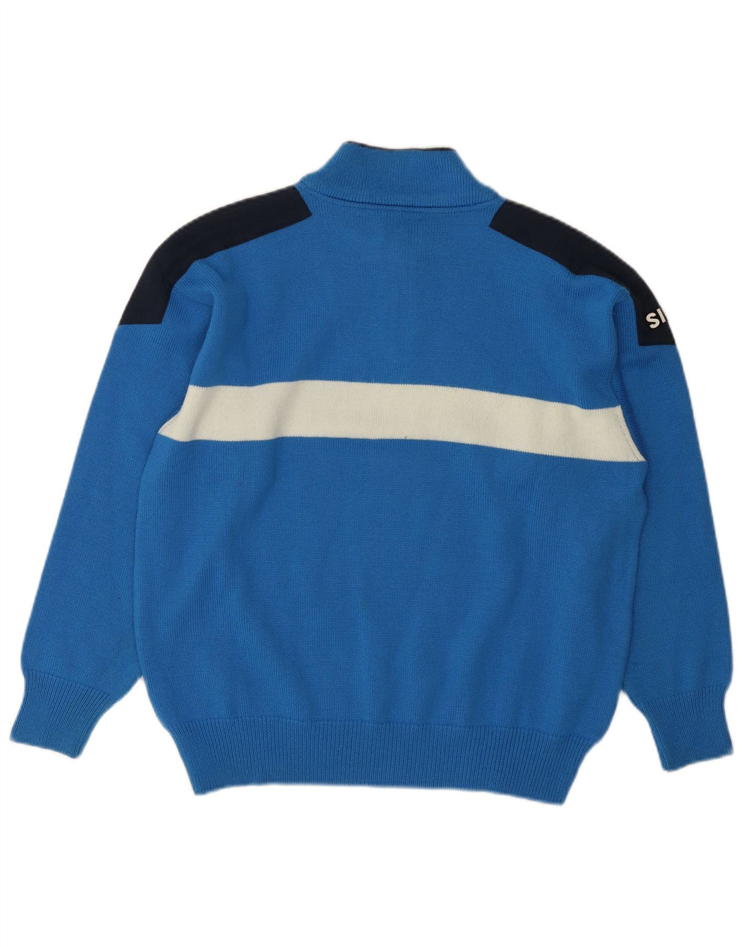 SILVY Pull graphique à col zippé pour homme IT 50 Bleu moyen Colourblock