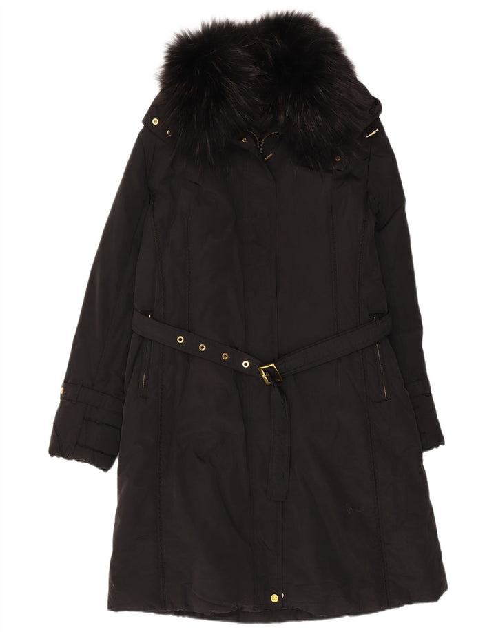 vintage Femme Manteau à capuche IT 47 Grand Polyester Noir