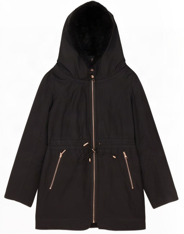 Ted Baker Veste parka surdimensionnée à capuche pour femme Taille 2 Petit Noir Polyester