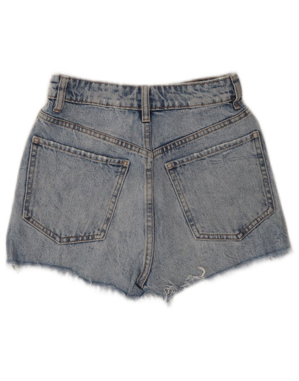 ZARA Short en jean vieilli pour femme US 0 XS W22 Bleu