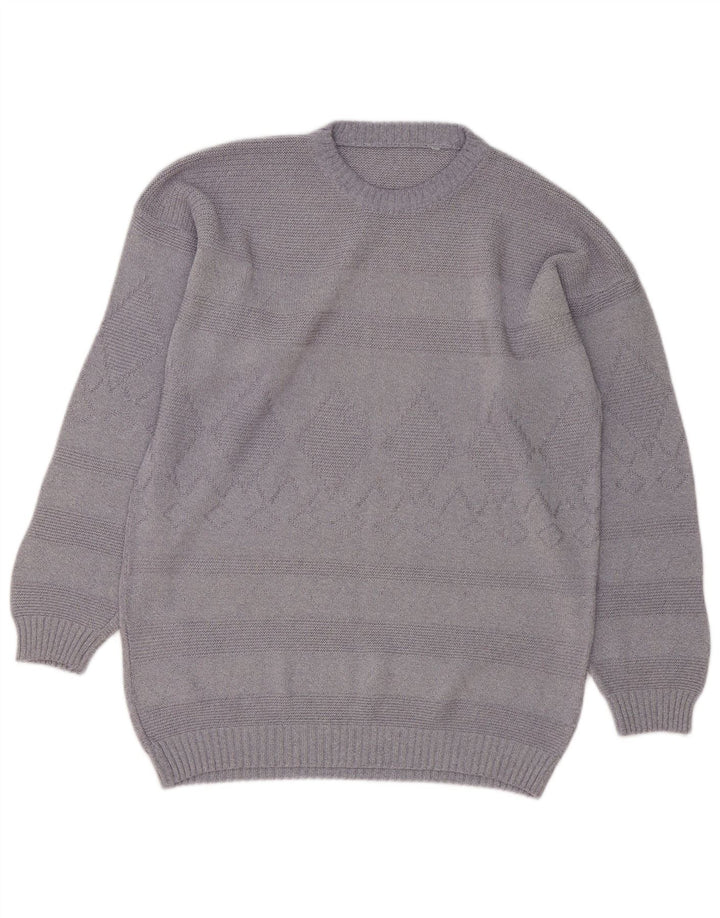 vintage Mens Crew Neck Jumper Pull Grand Gris Argyle/Diamant