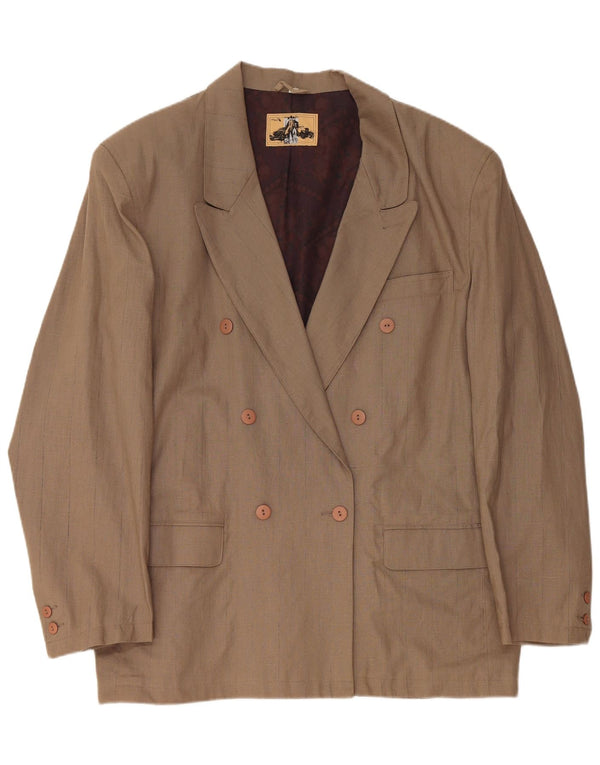 VINTAGE Veste Blazer Double Boutonnage Homme EU 56 3XL Lin Marron