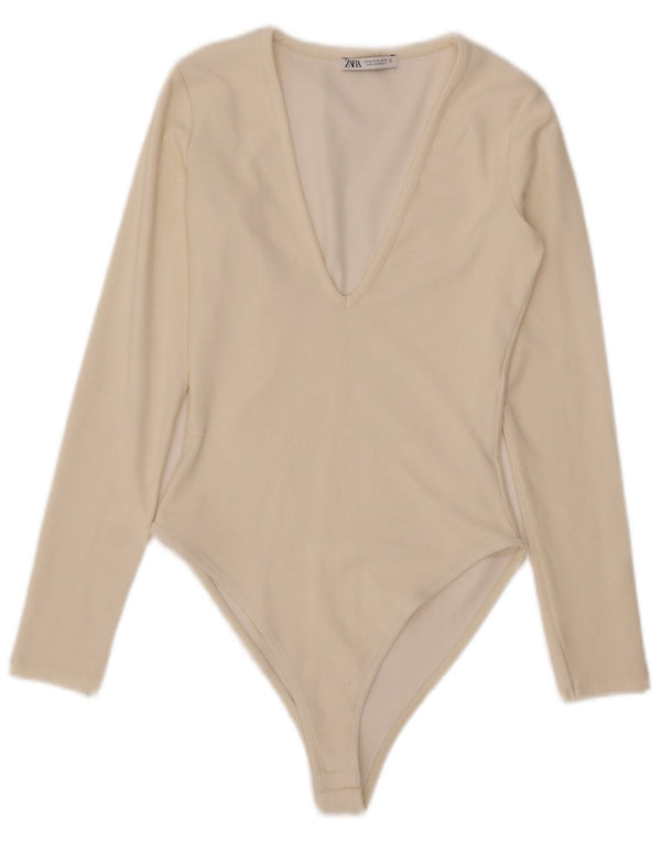 Zara Body à manches longues pour femme UK 12 Medium Off White