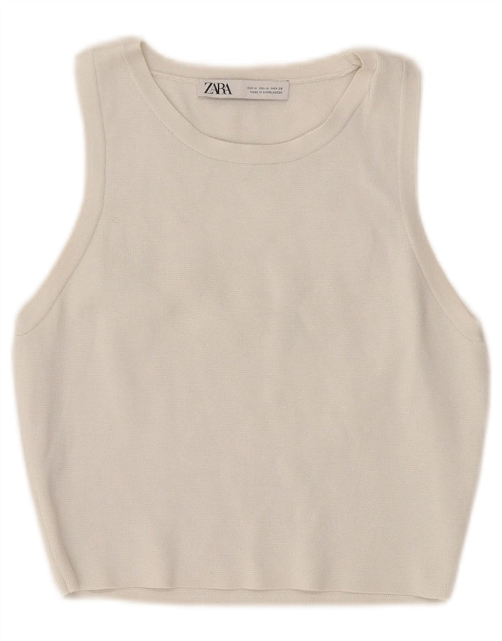 ZARA Womens Crop Vest Top UK 12 Medium White Viscose