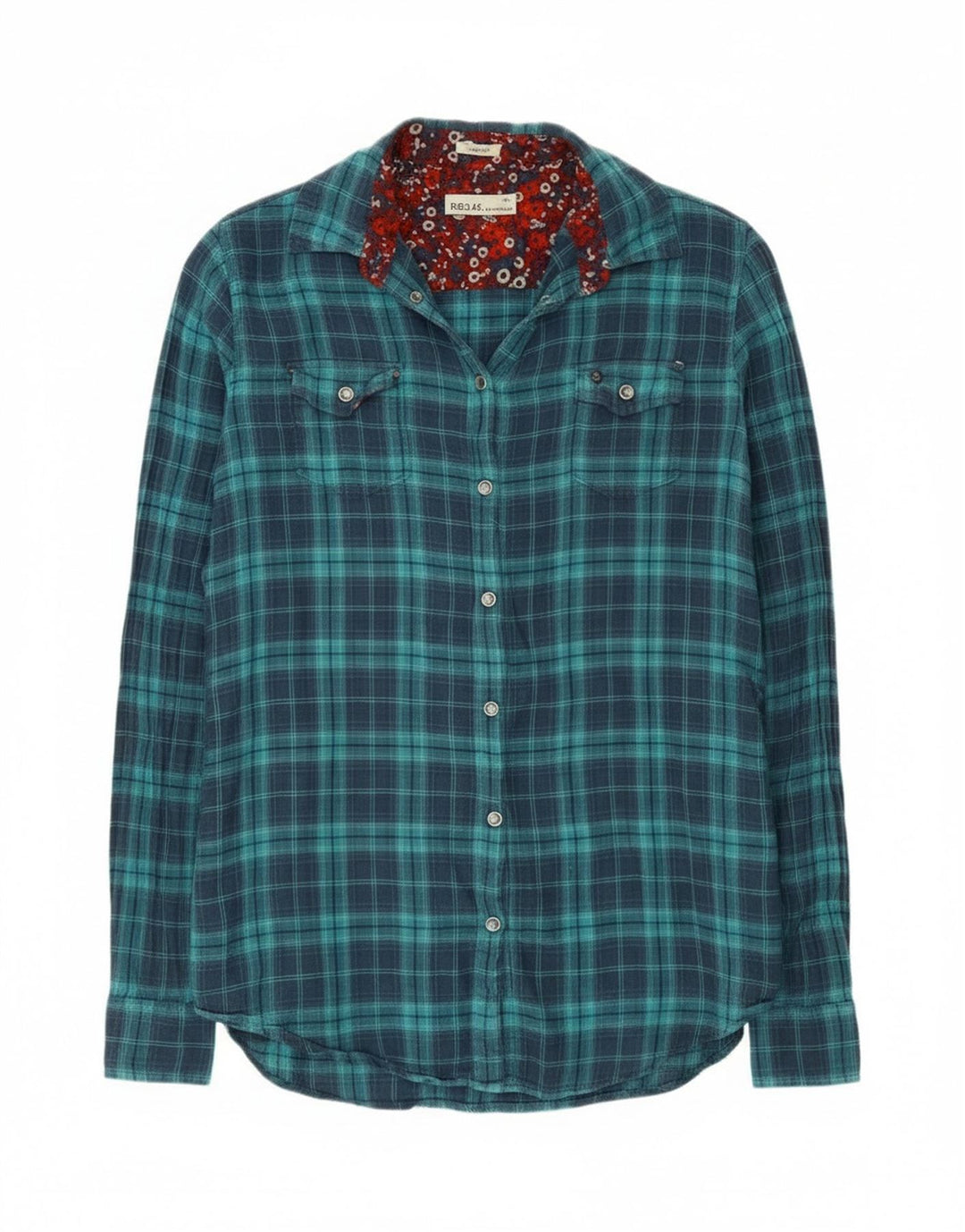 Replay Chemise régulière en flanelle pour femme UK 10 Petit carreaux bleus en coton