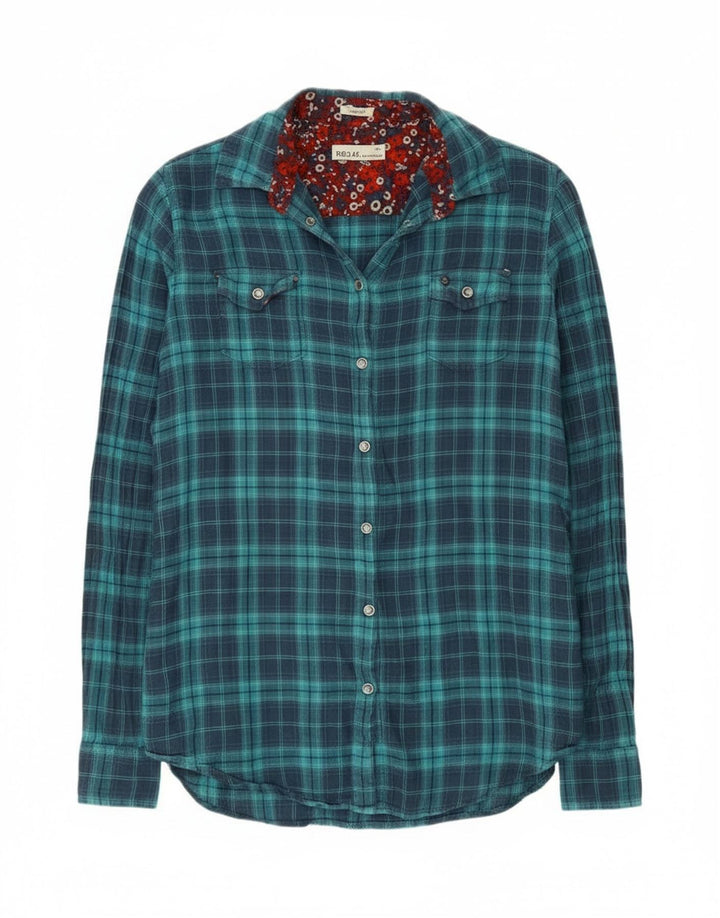Replay Chemise régulière en flanelle pour femme UK 10 Petit carreaux bleus en coton