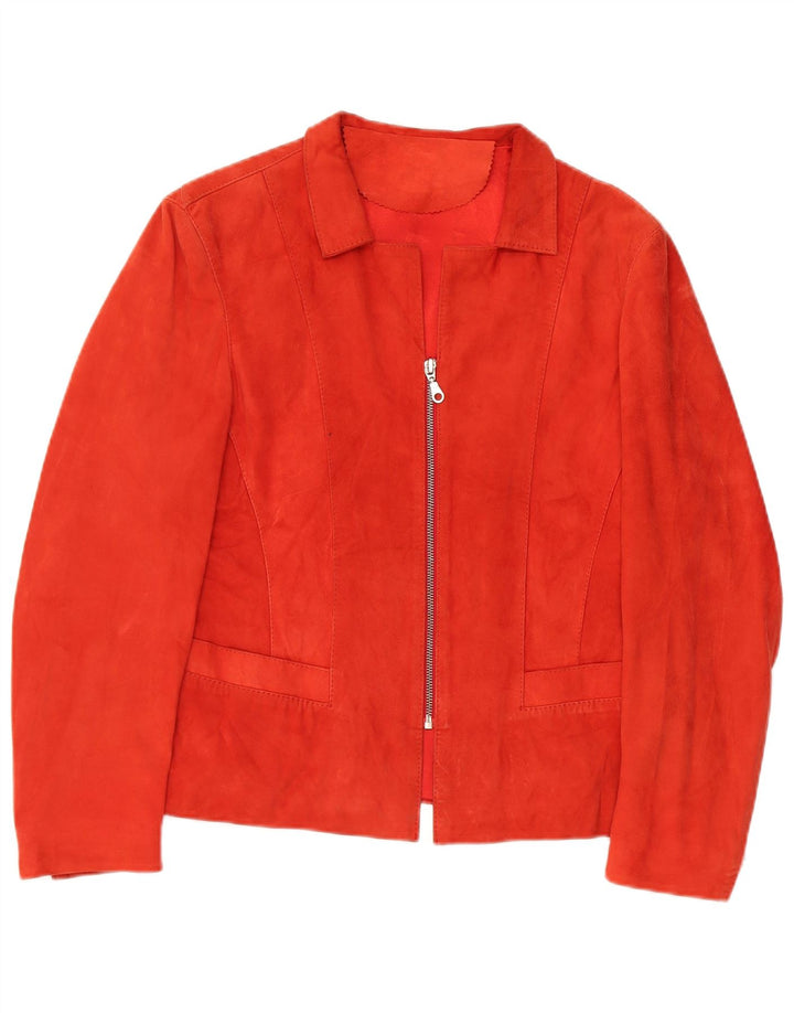 veste en daim femme vintage UK 14 cuir orange moyen