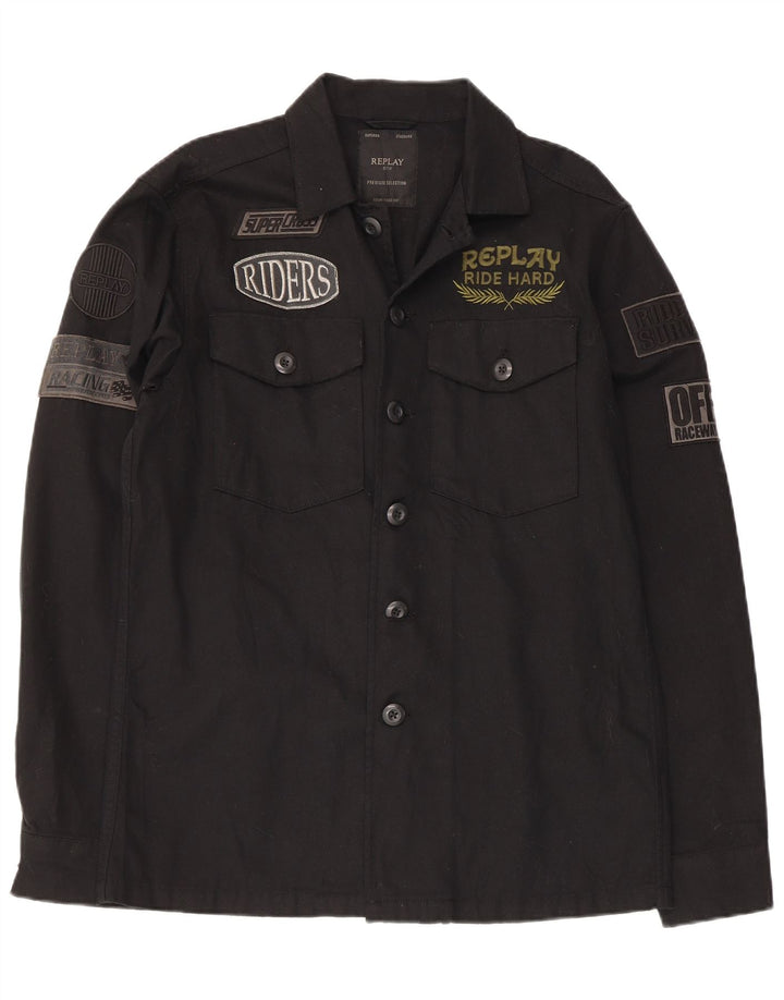 Replay Chemise Graphique Homme Noir Moyen Coton