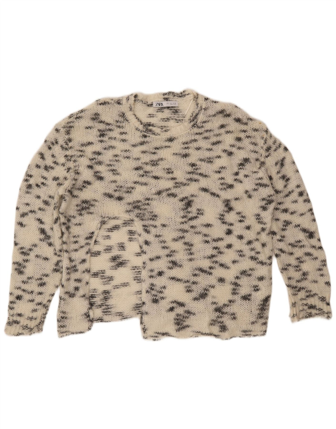 ZARA Pull à col rond pour femme UK 16 Large Blanc cassé moucheté