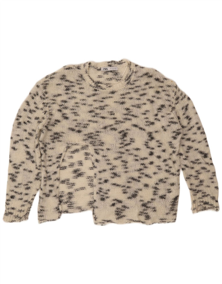 ZARA Pull à col rond pour femme UK 16 Large Blanc cassé moucheté