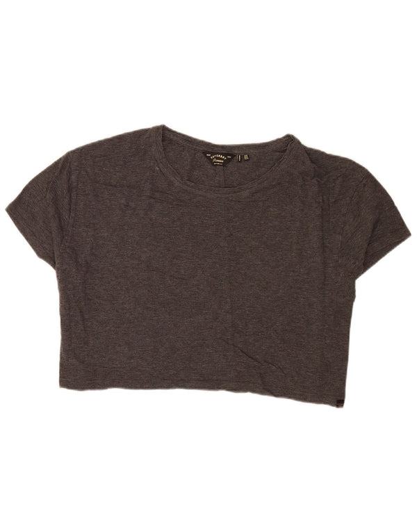 Superdry T-shirt court coupe décontractée pour femme UK 16 Large Gris Coton