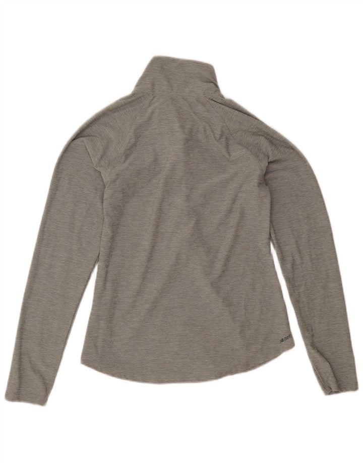 New Balance Femme Zip Neck Top Manches Longues UK 10 Small Gris Polyester