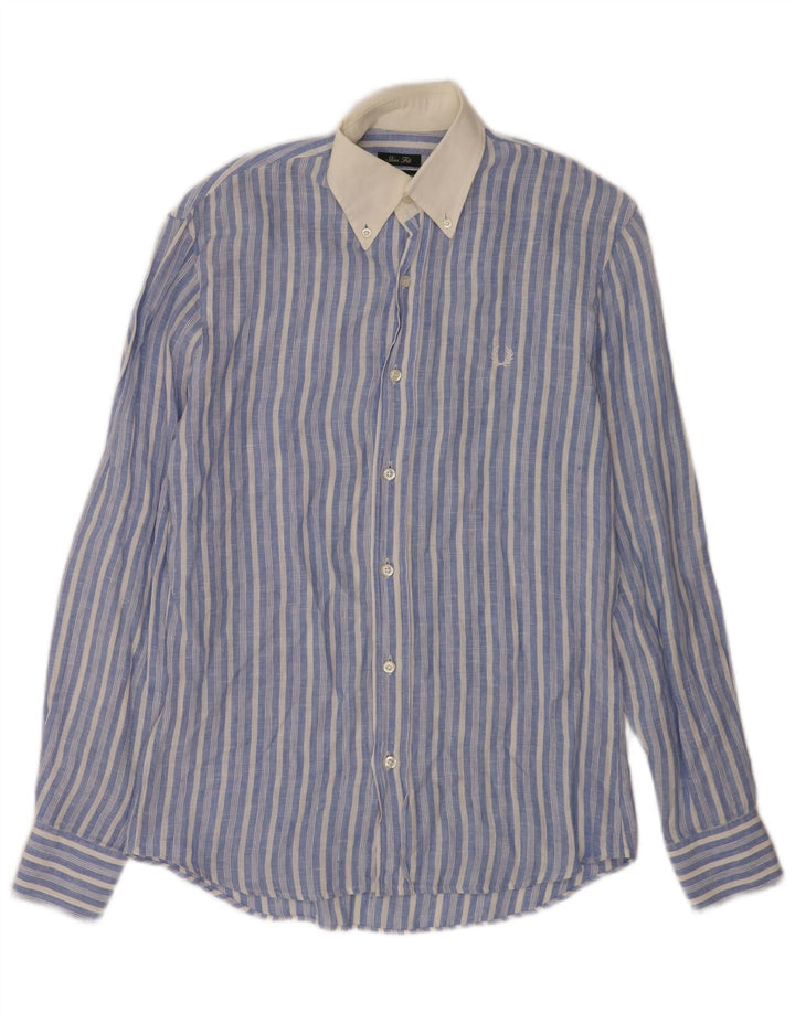 Fred Perry Chemise Slim Fit Homme Petit Bleu Rayé Lin