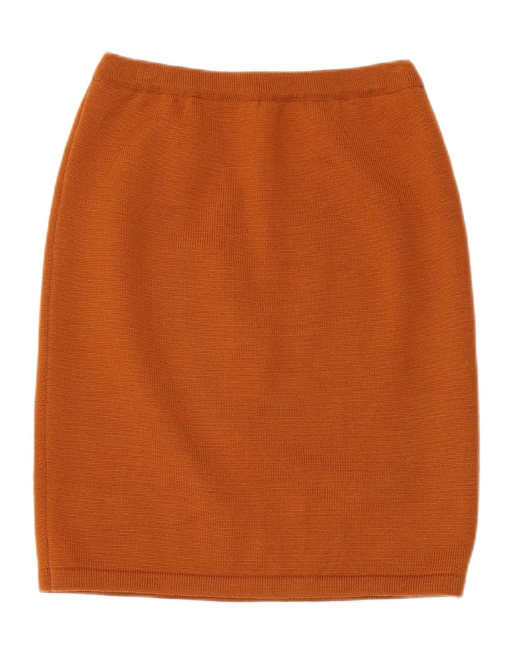 VINTAGE Femmes Tricot 2 Pièces Jupe Ensemble UK 14 Moyen W28 Marron Géométrique