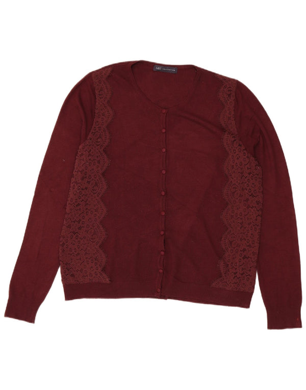 Marks & Spencer Pull Cardigan pour Femme UK 16 Large Viscose Bordeaux