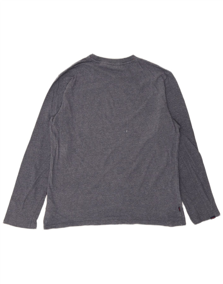 SUPERDRY Homme Top Manches Longues XL Bleu Moucheté Coton