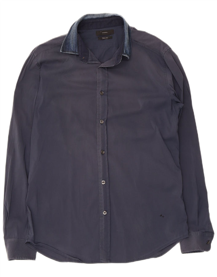 Diesel Chemise Slim Fit Bleu Marine Moyen Coton Homme