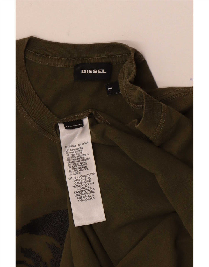 Diesel T-Shirt Graphique Homme Kaki Large Coton