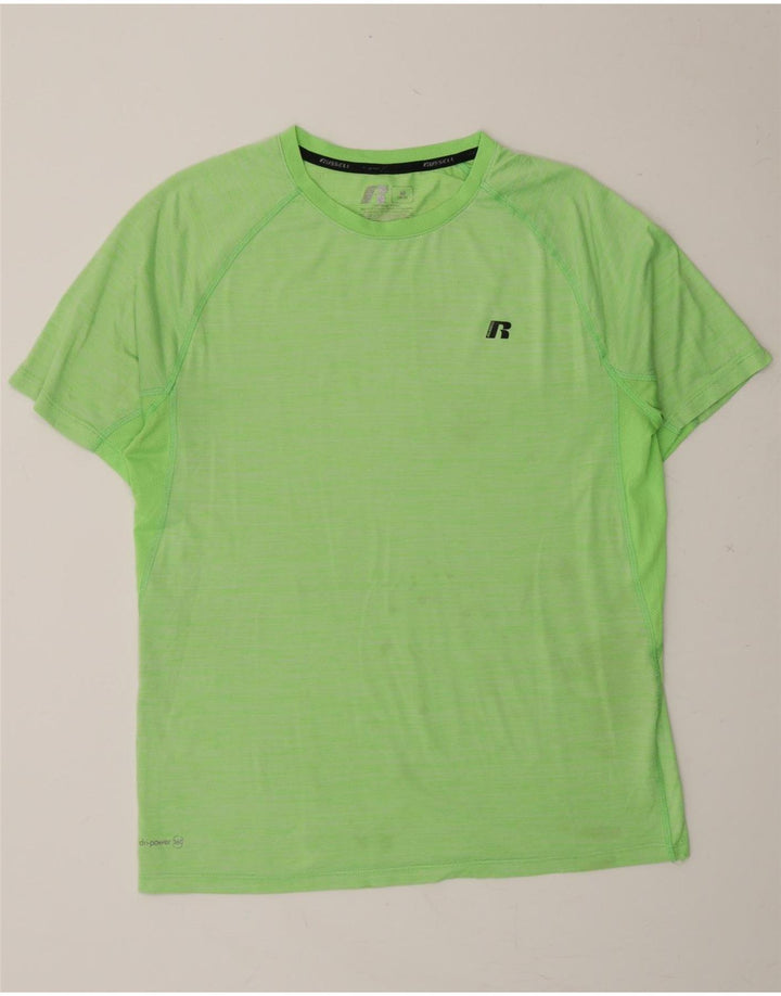 RUSSELL ATHLETIC Mens Dri-Power T-Shirt Top Medium Green Polyester Vintage Russell Athletic and Second-Hand Russell Athletic from Messina Hembry 