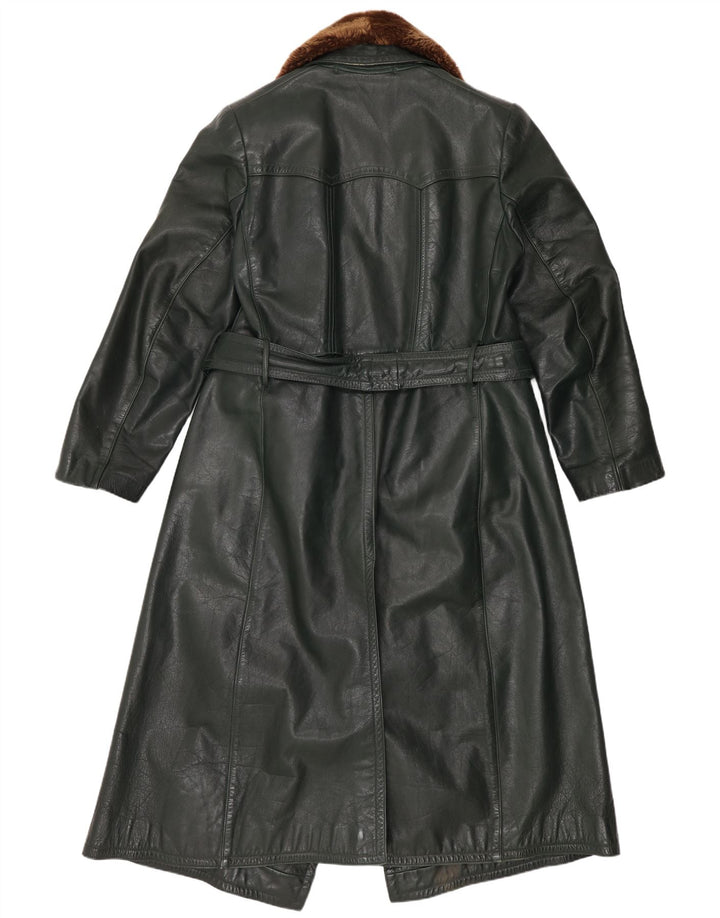 manteau en cuir femme vintage UK 14 Vert moyen