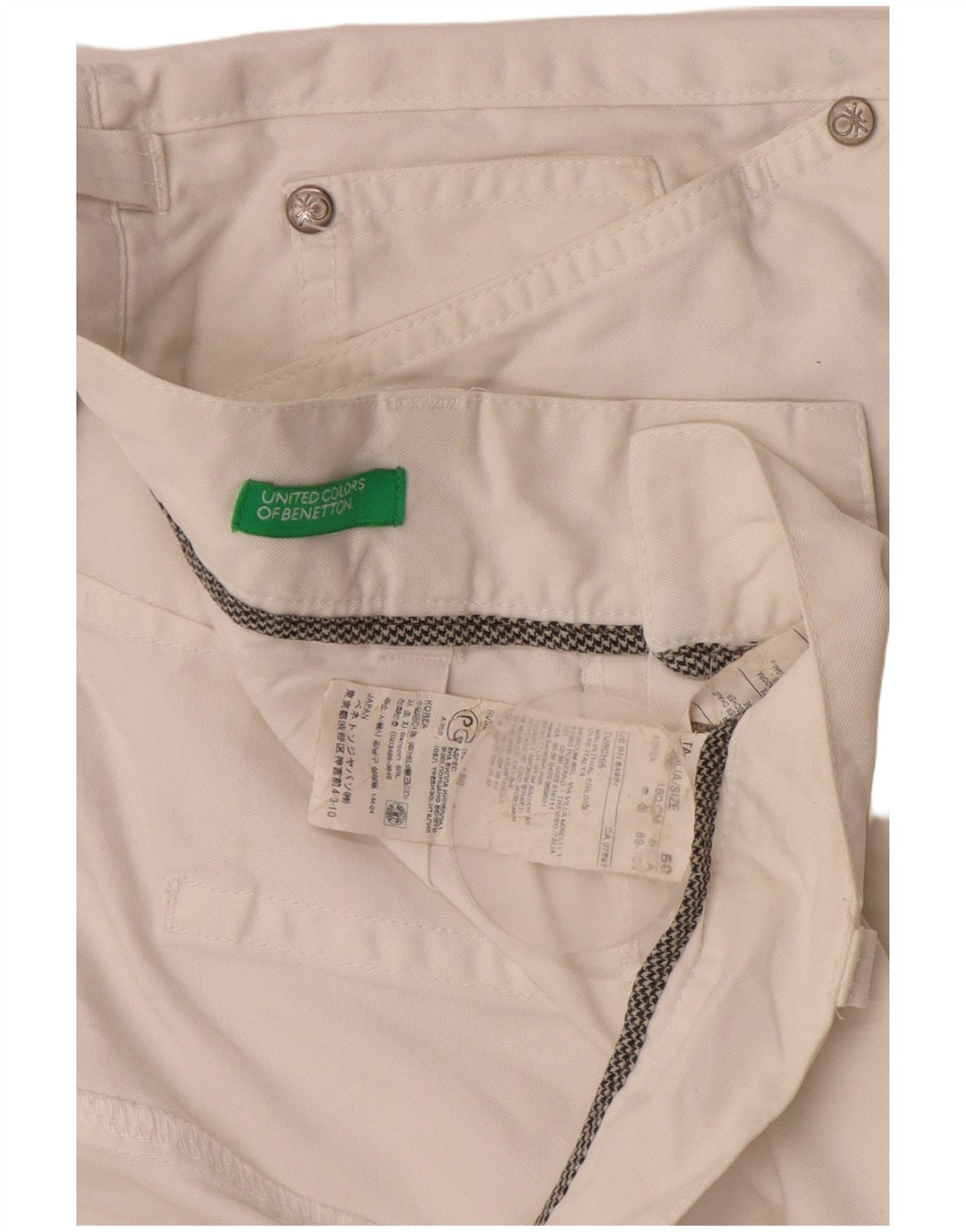 Benetton Short Cargo Homme IT 50 Large W34 Coton Blanc